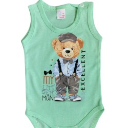 Бебешки боди потник в зелено с мече с тиранти Бебешки боди потник в зелено с мече с тиранти