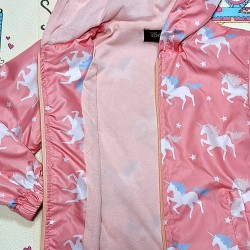 Детско яке ветровка в розов корал с качулка  Еднорози