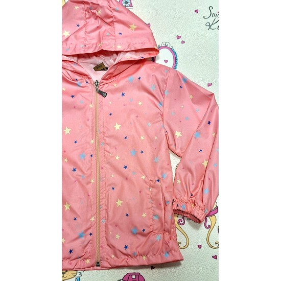 Детско пролетно лятно яке ветровка в розов корал ,,Звездички