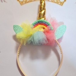 Детска диадема с Еднорог и златист рог,тюл и ушички Детска диадема с Еднорог и златист рог,тюл и ушички