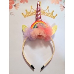 Детска диадема Еднорог с розов рог,тюл и ушички Детска диадема Еднорог с розов рог,тюл и ушички