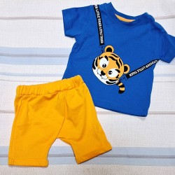 Бебешки летен комплект в жълто и синьо Тигърче Бебешки летен комплект в жълто и синьо Тигърче