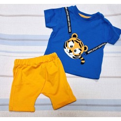 Бебешки летен комплект в жълто и синьо Тигърче Бебешки летен комплект в жълто и синьо Тигърче