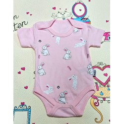 Бебешко розово боди с къс ръкав ,,Зайчета Бебешко розово боди с къс ръкав ,,Зайчета