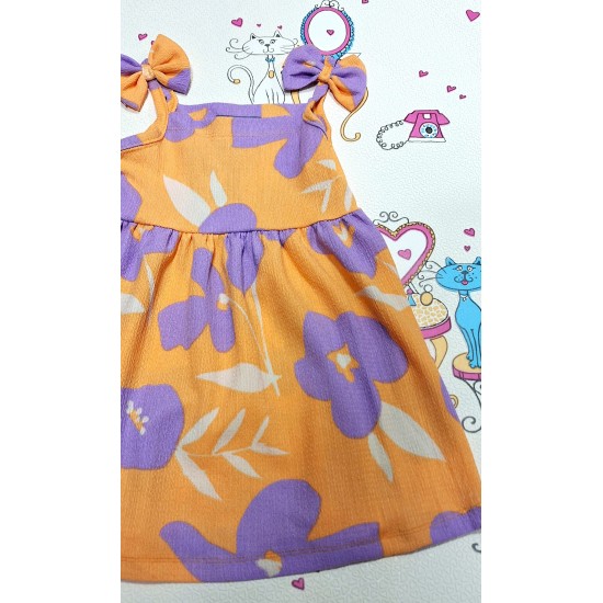 Ефирна детска лятна рокля в оранжево с лилави цветя Ефирна детска лятна рокля в оранжево с лилави цветя