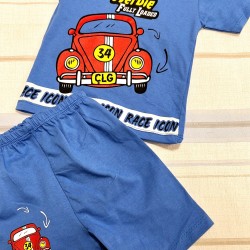 Детски летен комплект в синьо с коли