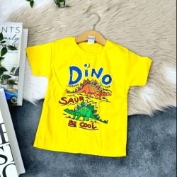Детска лятна тениска в жълто с динозаври
