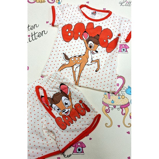 Детски летен комплект в бяло и червено ,,БАМБИ