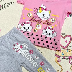 Детски летен комплект с розова блуза и къс сив клин ,,Котето Мери