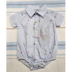 Бебешко светло синьо боди риза с яка и къс ръкав