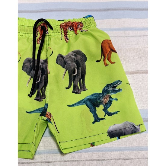 Детски бански тип шорти в зелено с диви животни Детски бански тип шорти в зелено с диви животни