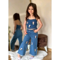 Разкошен дънков комплект с дънки и топ с презрамки Мини Маус Разкошен дънков комплект с дънки и топ с презрамки Мини Маус