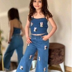 Разкошен дънков комплект с дънки и топ с презрамки  Мини Маус