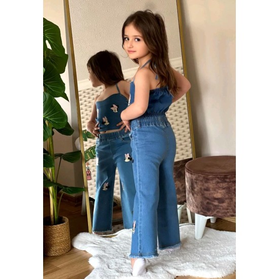 Разкошен дънков комплект с дънки и топ с презрамки ,,Мини Маус Разкошен дънков комплект с дънки и топ с презрамки ,,Мини Маус