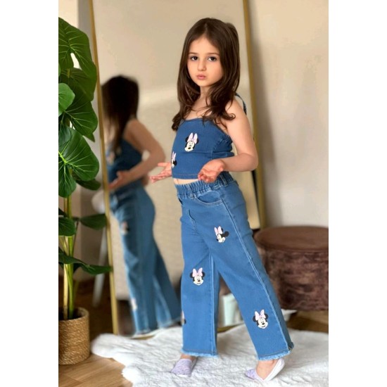 Разкошен дънков комплект с дънки и топ с презрамки ,,Мини Маус Разкошен дънков комплект с дънки и топ с презрамки ,,Мини Маус