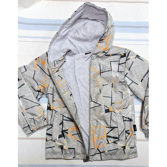 Детско яке ветровка в сиво с принт и качулка 5г-8г