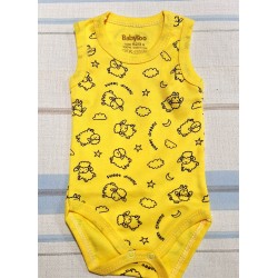 Бебешки боди потник в жълто с принт на овчици Бебешки боди потник в жълто с принт на овчици