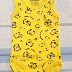 Бебешки боди потник в жълто с принт на овчици