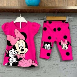 Детски летен комплект в цикламено на точки ,,Мини Маус и котето Детски летен комплект в цикламено на точки ,,Мини Маус и котето