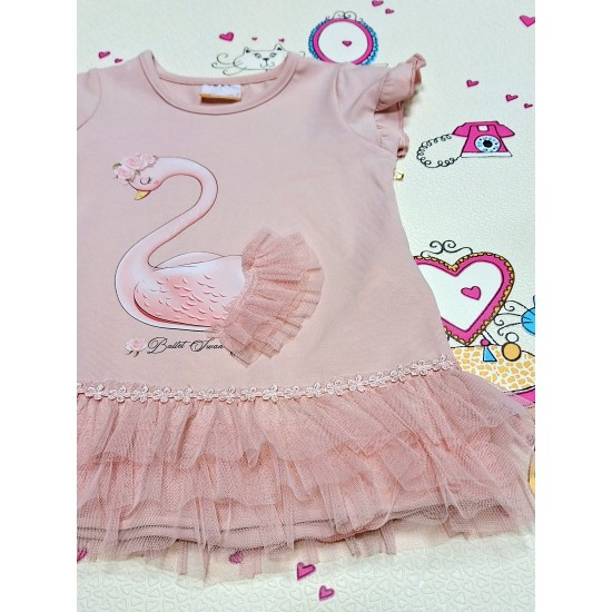 Детска рокля в цвят пудра с тюл Лебед Детска рокля в цвят пудра с тюл Лебед