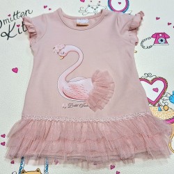 Детска рокля в цвят пудра с тюл  Лебед