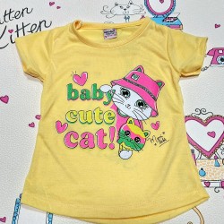 Детска лятна тениска в жълто с котета