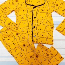 Детска пижама в жълто с мечета с яка и копчета