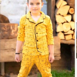 Детска пижама в жълто с мечета с яка и копчета Детска пижама в жълто с мечета с яка и копчета