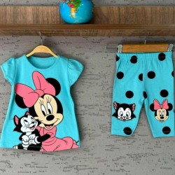 Детски летен комплект в синьо на точки ,,Мини Маус и котето Детски летен комплект в синьо на точки ,,Мини Маус и котето