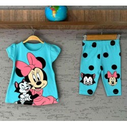 Детски летен комплект в синьо на точки ,,Мини Маус и котето
