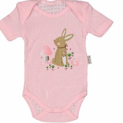 Бебешко розово боди от дишаща материя със зайче Бебешко розово боди от дишаща материя със зайче