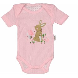 Бебешко розово боди от дишаща материя със зайче Бебешко розово боди от дишаща материя със зайче