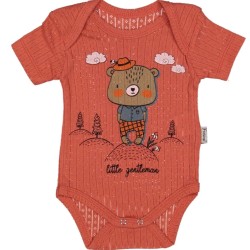 Бебешко боди от дишаща материя в керемидено оранжево с мече Бебешко боди от дишаща материя в керемидено оранжево с мече