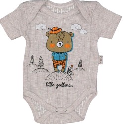 Сиво бебешко боди от дишаща материя с мече с къс ръкав Сиво бебешко боди от дишаща материя с мече с къс ръкав