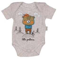 Сиво бебешко боди от дишаща материя с мече с къс ръкав Сиво бебешко боди от дишаща материя с мече с къс ръкав