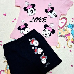 Детски летен комплект в розово с къси панталони с Мини Детски летен комплект в розово с къси панталони с Мини