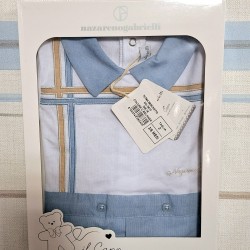 Луксозен италиански бебешки гащеризон в синьо и бяло в кутия