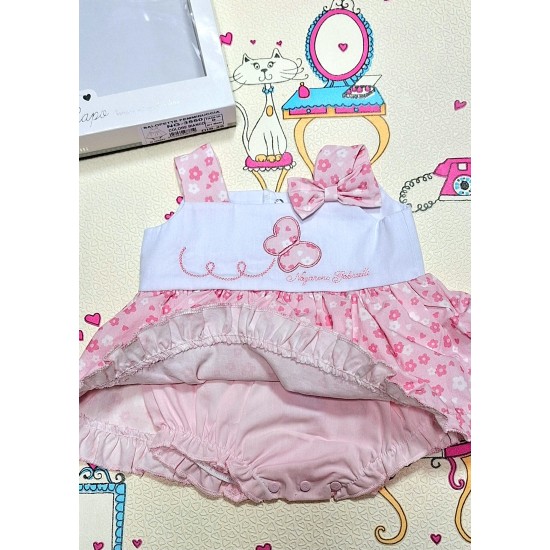 Луксозна италианска боди рокля с презрамки в бяло и розово в кутия