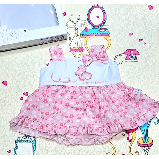 Луксозна италианска боди рокля с презрамки в бяло и розово в кутия