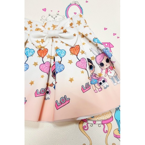Детска пола в бяло и праскова с куклите ЛОЛ Детска пола в бяло и праскова с куклите ЛОЛ