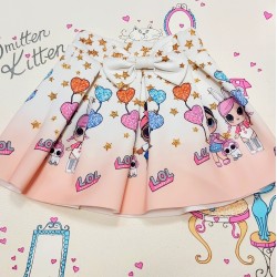 Детска пола в бяло и праскова с куклите ЛОЛ