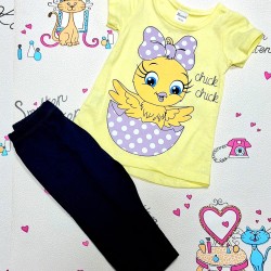 Детски летен комплект в жълто с клинче ,,Пиленце