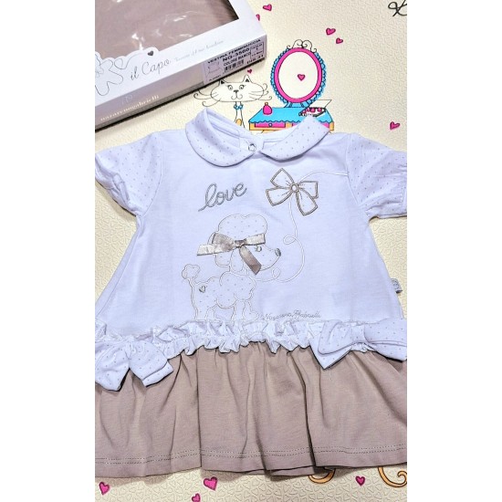 Луксозна италианска рокля в бяло и бежово в кутия