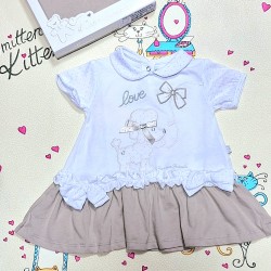 Луксозна италианска рокля в бяло и бежово в кутия