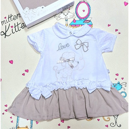 Луксозна италианска рокля в бяло и бежово в кутия