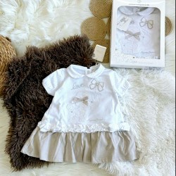 Луксозна италианска рокля в бяло и бежово в кутия