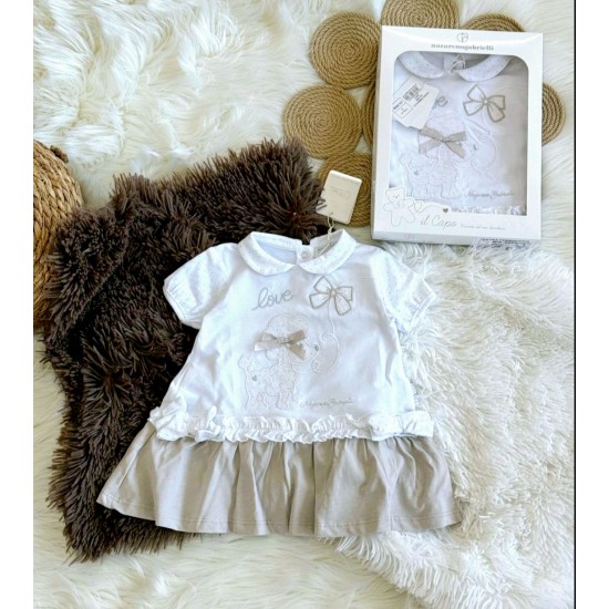 Луксозна италианска рокля в бяло и бежово в кутия