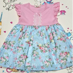 Красива лятна детска рокля в синьо и розово Цветна градина Красива лятна детска рокля в синьо и розово Цветна градина
