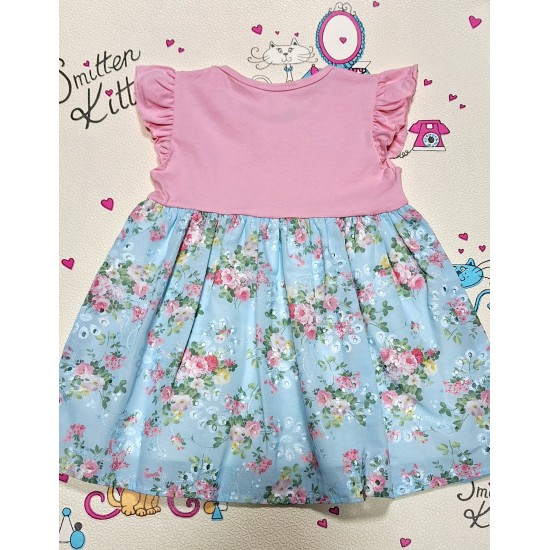 Красива лятна детска рокля в синьо и розово ,,Цветна градина