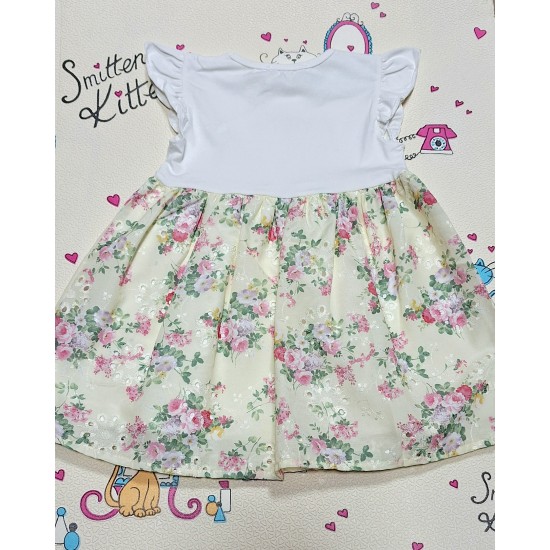 Красива лятна детска рокля в жълто и бяло ,,Цветен букет Красива лятна детска рокля в жълто и бяло ,,Цветен букет